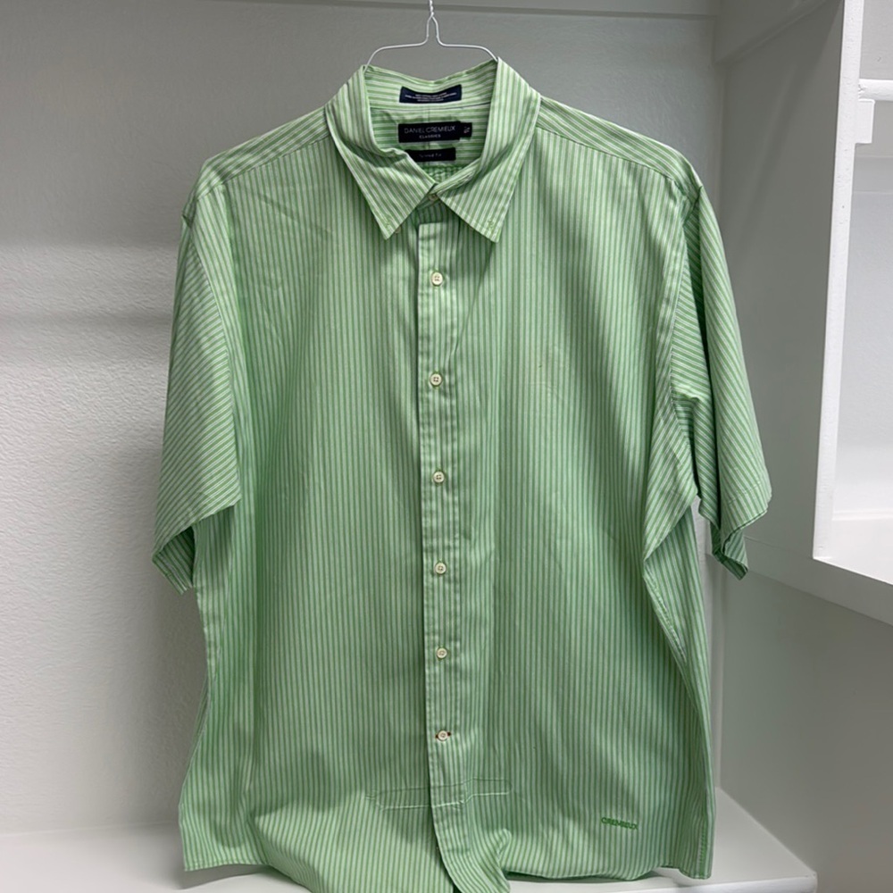 Daniel Cremieux Tailored Fit Men’s XL‎ 100% Cotton Short Sleeve Green Striped